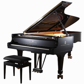 Grand piano sales represented with photo of black Steinway Grand