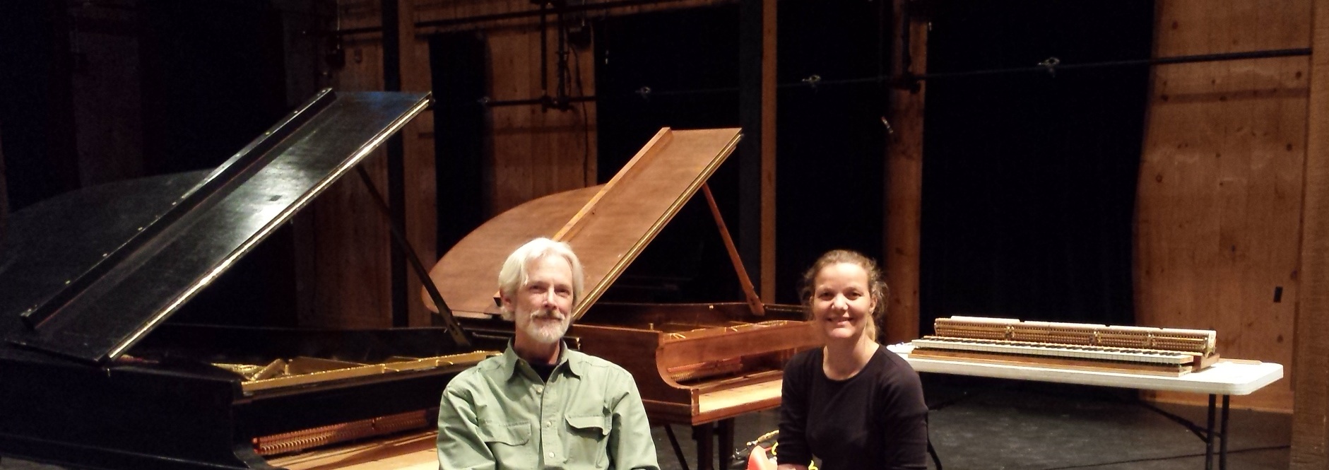 Terry Flynn and Iris Tuomenoksa taking a little break during work at three pianos at Jacob's Pillow.