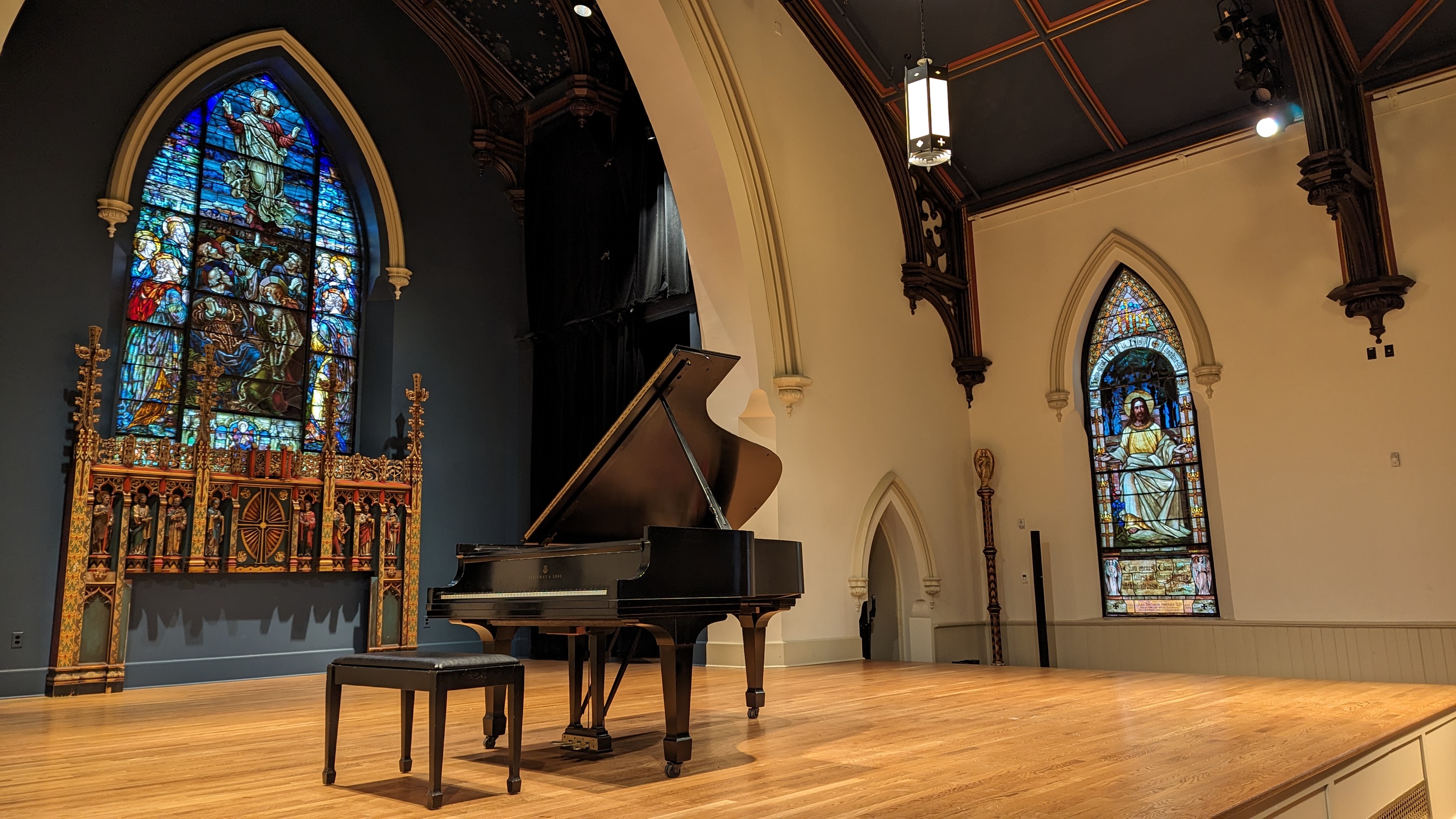 The Steinway B on stage at Saint James Place.